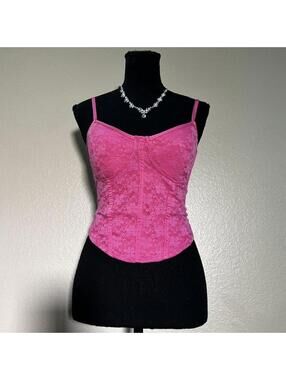 Pink Lace Corset Top Y2K Coquette Bustier Cami